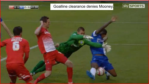 Goalline clearance denies Mooney.