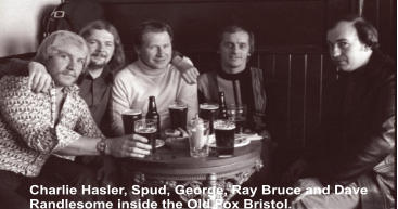 Charlie Hasler, Spud, George, Ray Bruce and Dave  Randlesome inside the Old Fox Bristol.