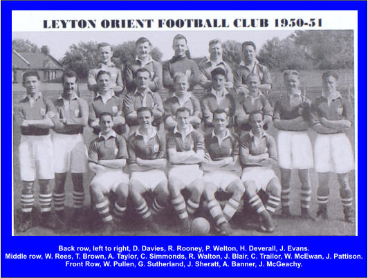 Back row, left to right, D. Davies, R. Rooney, P. Welton, H. Deverall, J. Evans. Middle row, W. Rees, T. Brown, A. Taylor, C. Simmonds, R. Walton, J. Blair, C. Trailor, W. McEwan, J. Pattison. Front Row, W. Pullen, G. Sutherland, J. Sheratt, A. Banner, J. McGeachy.