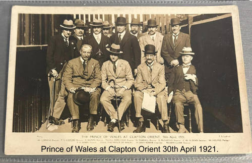 Prince of Wales at Clapton Orient 30th April 1921.