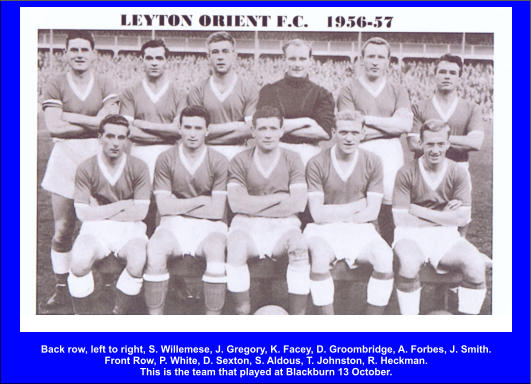 Back row, left to right, S. Willemese, J. Gregory, K. Facey, D. Groombridge, A. Forbes, J. Smith.  Front Row, P. White, D. Sexton, S. Aldous, T. Johnston, R. Heckman. This is the team that played at Blackburn 13 October.