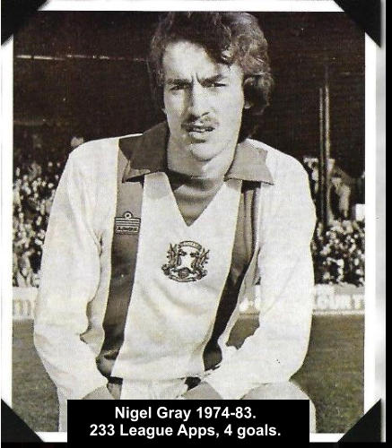 Nigel Gray 1974-83. 233 League Apps, 4 goals.