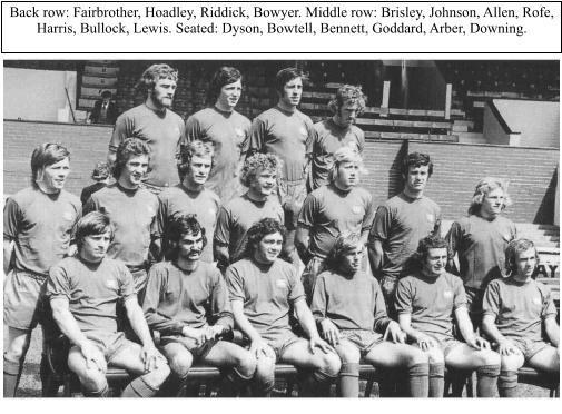 Back row: Fairbrother, Hoadley, Riddick, Bowyer. Middle row: Brisley, Johnson, Allen, Rofe, Harris, Bullock, Lewis. Seated: Dyson, Bowtell, Bennett, Goddard, Arber, Downing.